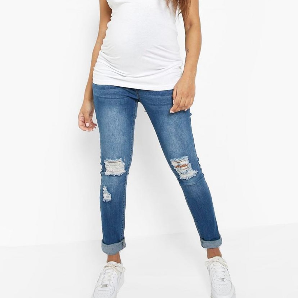 Boohoo Blue Maternity Over The Bump Skinny Jeans SZ 8